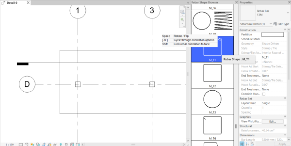 Chọn Shape M_T1 để làm cốt đai.