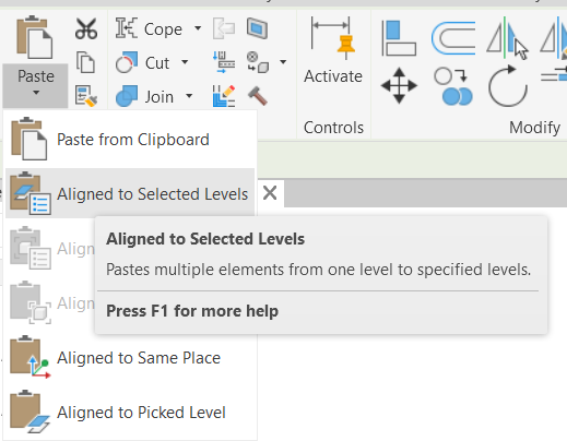 Chọn lệnh Aligned to Selected levels