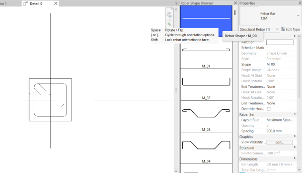 Thép cốt dọc với Rebar shape M_00.