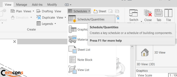 Lệnh Schedule/Quantities