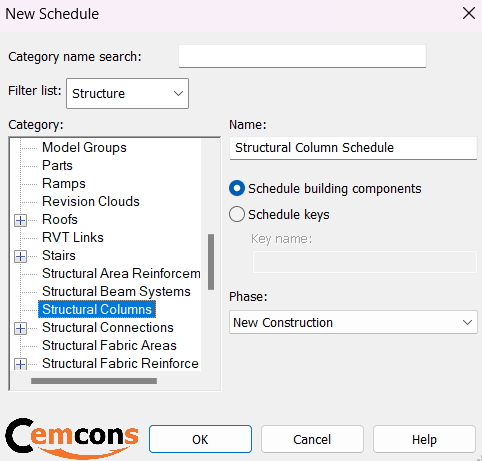 New Schedule-Structural Column