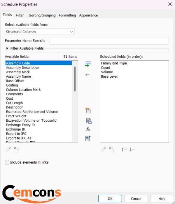 Schedule Properties-Structural Column